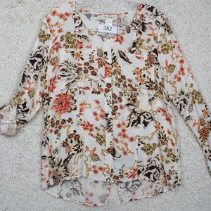Ms. Bella D* Women's Long Sleeve Crew Neck Button Down Blouse Small~Floral Print